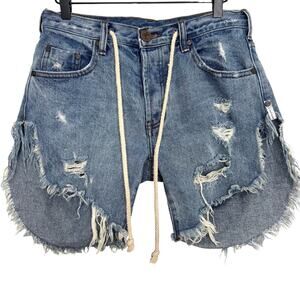 One Teaspoon Frankies Low Waist Long Length Denim Shorts Distressed Size 25